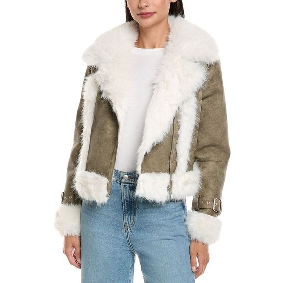 Apparis Womens  Jay Distressed Bonded Coat, Green - Picture 1 of 3